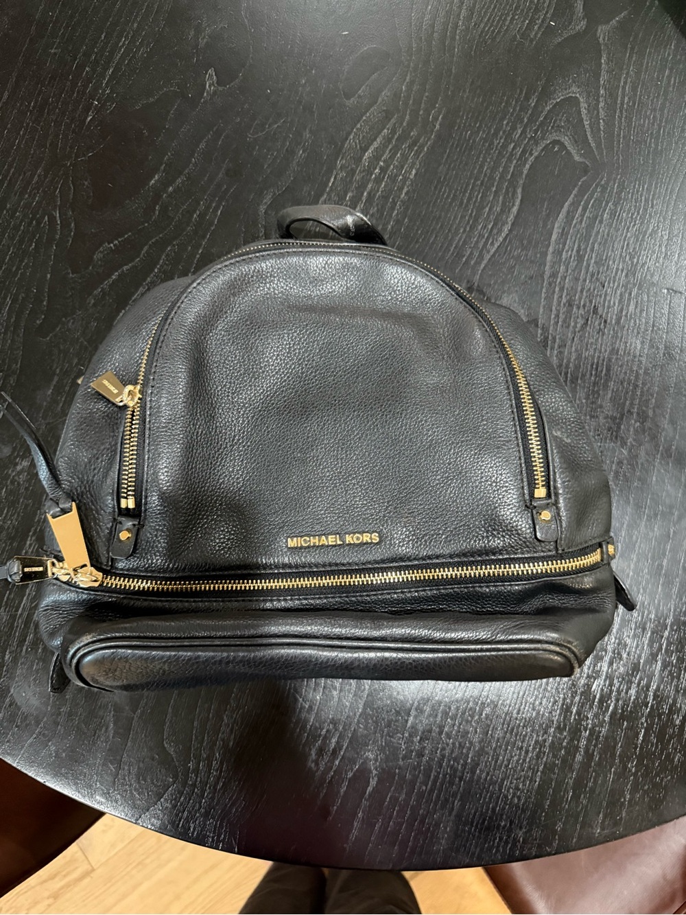 Michael Kors Black Pebbled Leather Backpack with Gold Hardware